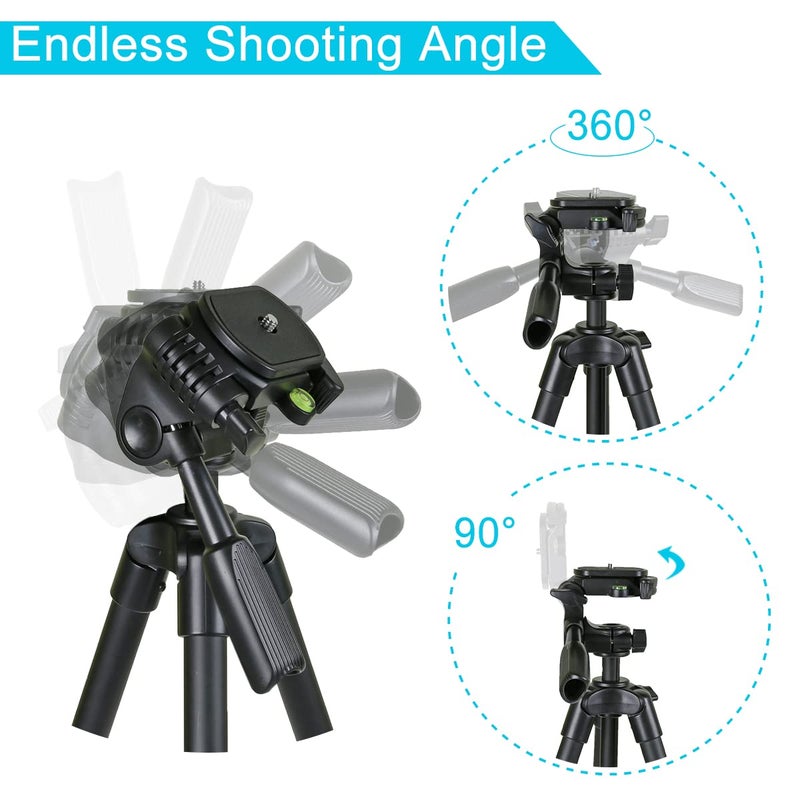 Endurax حامل كاميرا إندوركس 60 بوصة لكاميرات كانون ريبيل إيوس ونيكون DSLR، حاملات سفر للهواتف والأجهزة اللوحية مع جهاز تحكم عن بعد باللون الأسود - Image 3